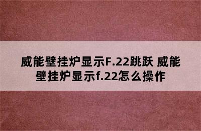 威能壁挂炉显示F.22跳跃 威能壁挂炉显示f.22怎么操作